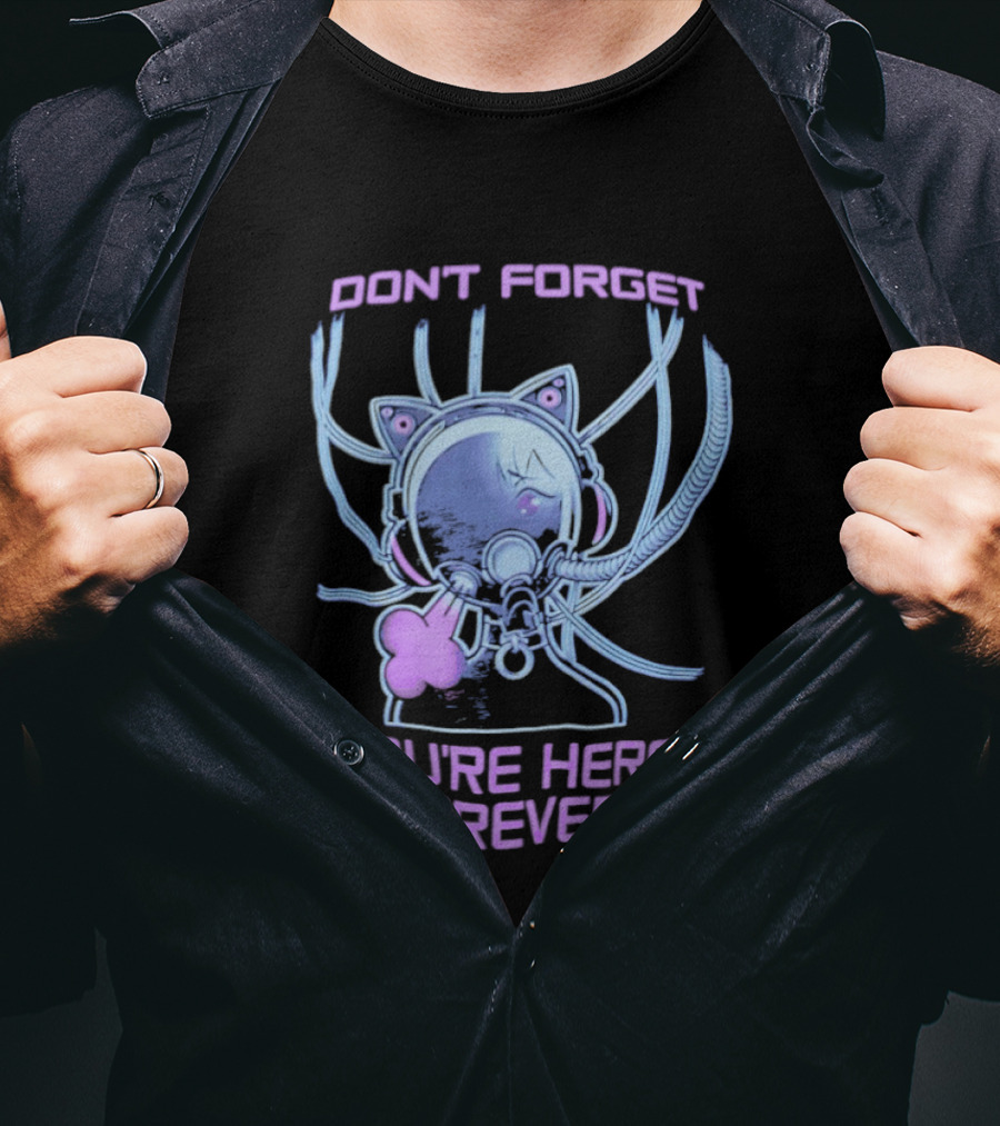 Don't Forget You're Here Forever Cyberpunk Cat Girl Visor And Cables T-Shirt
