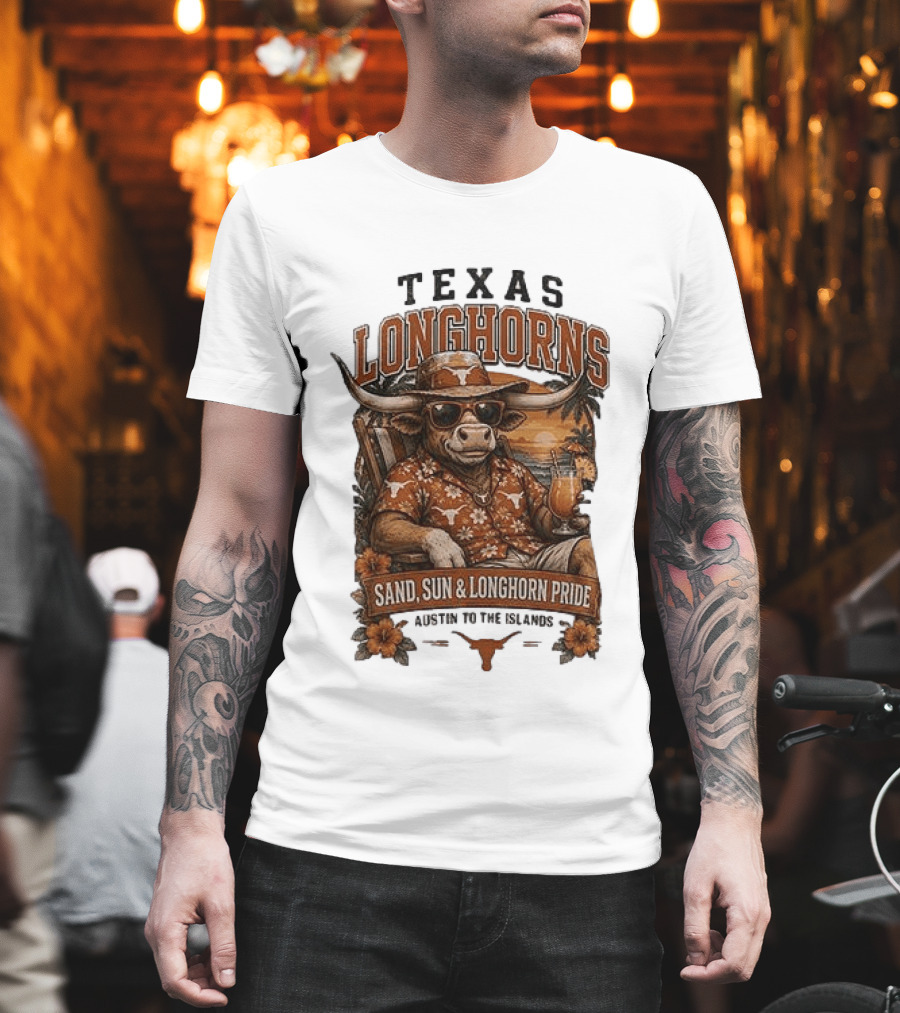 Texas Longhorns Sand Sun Longhorn Pride Austin To The Islands Tropical Paradise T-Shirt