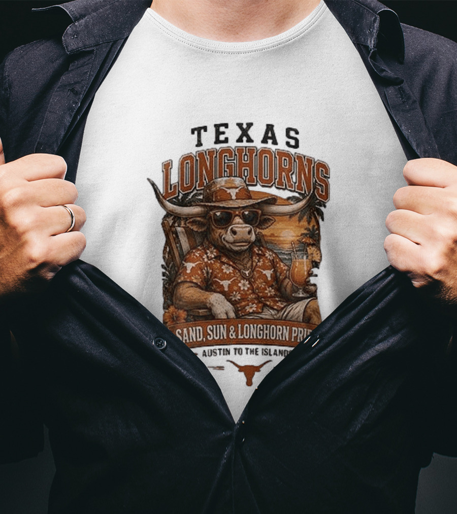 Texas Longhorns Sand Sun Longhorn Pride Austin To The Islands Tropical Paradise T-Shirt