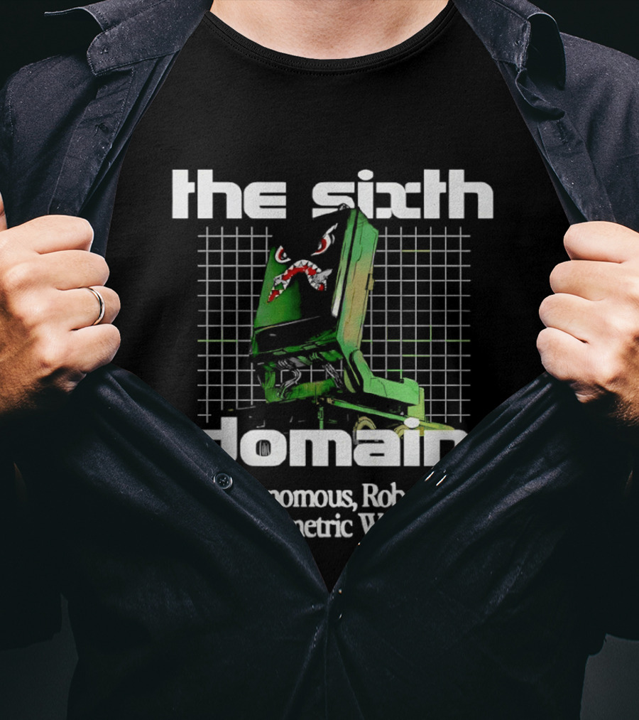 The Sixth Domain Autonomous Robotic Asymmetric Warfare Retro Robot T-Shirt