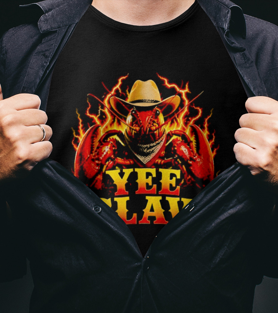 Yee Claw Crawfish Cowboy Hat Flames T-Shirt