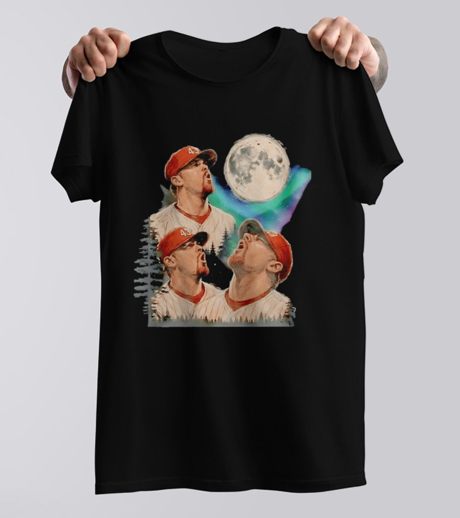 Baseball Player 43 Moon Howling Forest T-Shirt