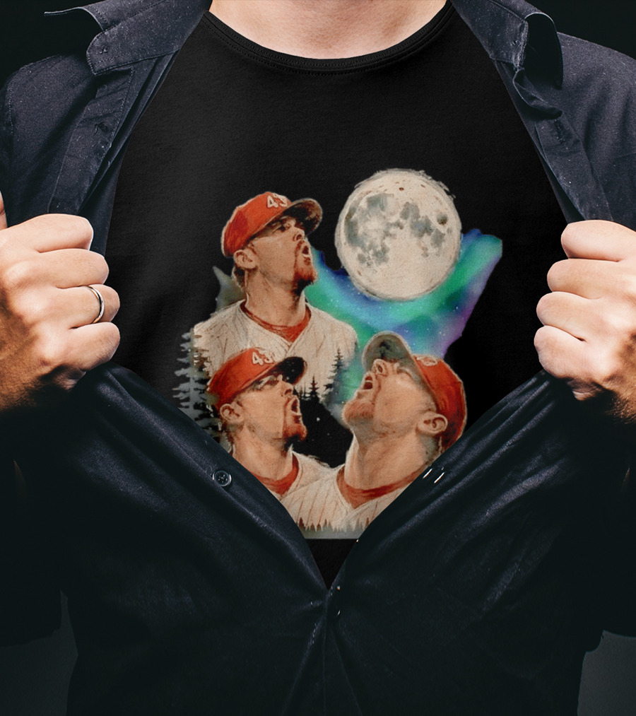 Baseball Player 43 Moon Howling Forest T-Shirt