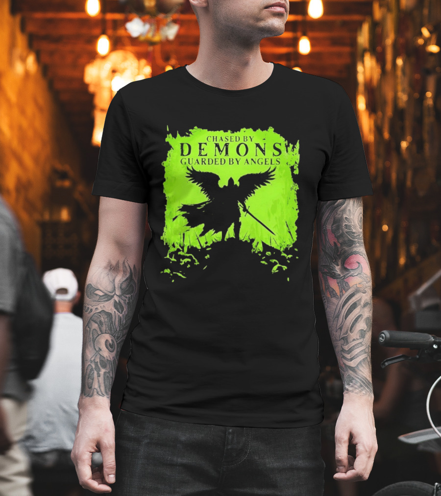 Chased By Demons Guarded By Angels Warrior Wings Sword T-Shirt