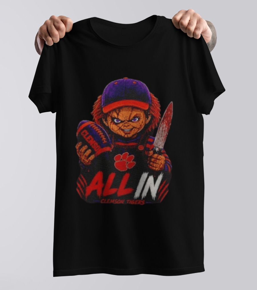 Chucky Clemson Tigers All In College Football Horror Character Fan Gear T-Shirt