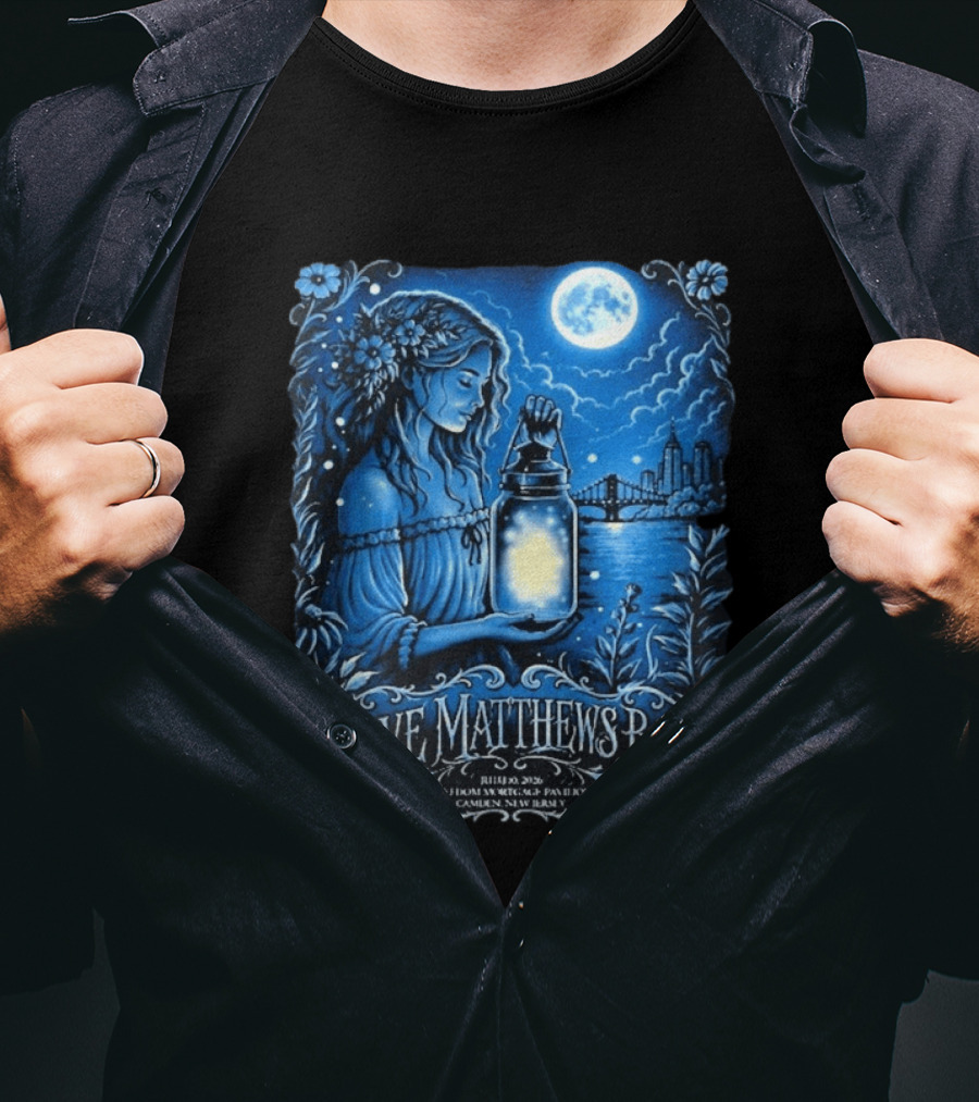 Dave Matthews Band July 10 2026 Freedom Mortgage Pavilion Camden New Jersey Moonlit Lantern And City Skyline T-Shirt