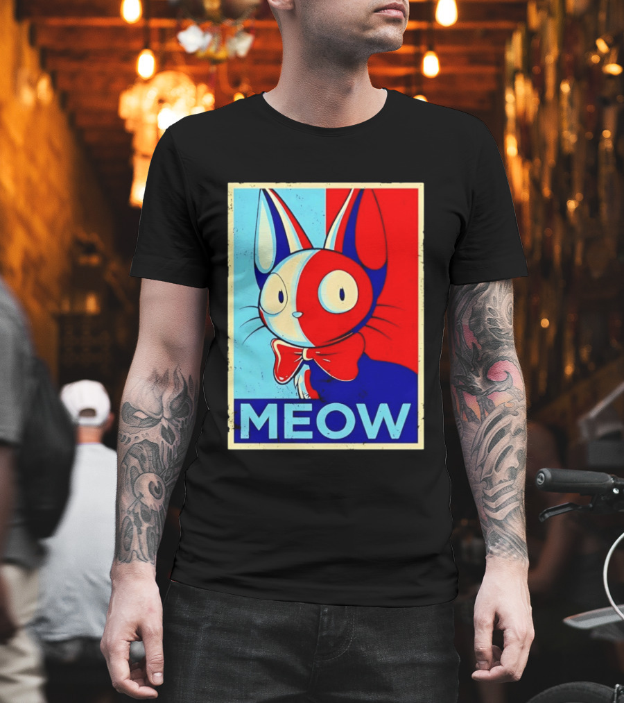 Meow Red Blue Cat Bow Tie T-Shirt