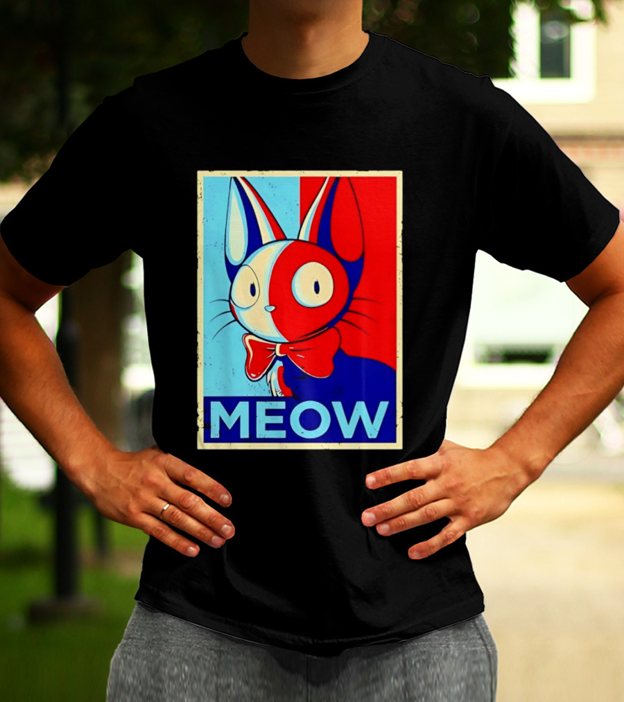 Meow Red Blue Cat Bow Tie T-Shirt