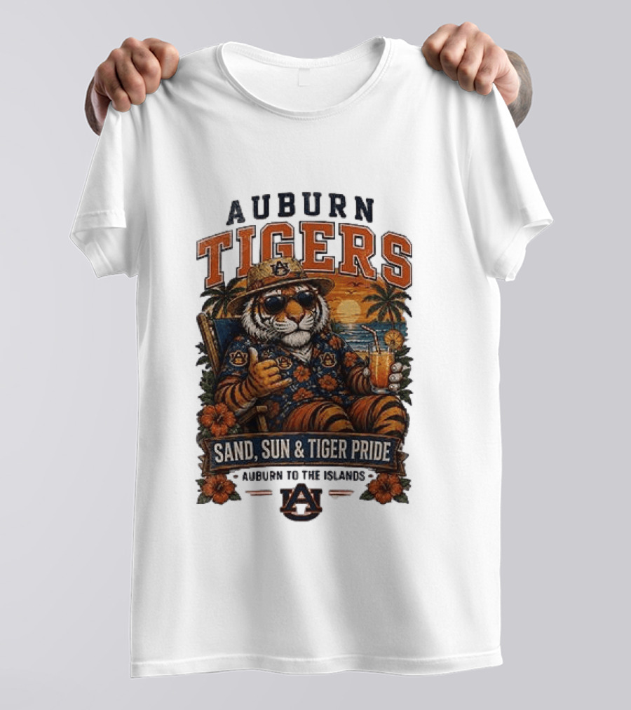 Auburn Tigers Sand Sun Tiger Pride Island Paradise Tropical Vibes T-Shirt