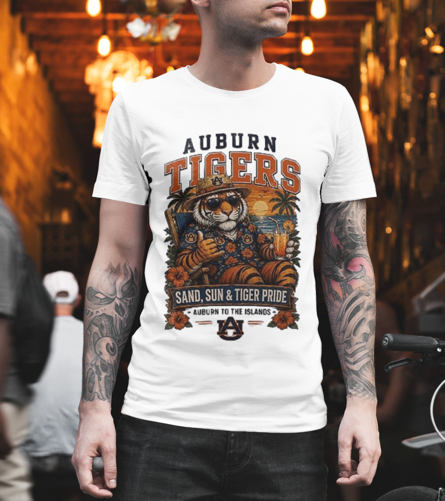 Auburn Tigers Sand Sun Tiger Pride Island Paradise Tropical Vibes T-Shirt