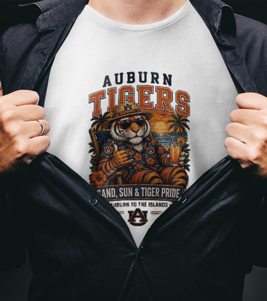 Auburn Tigers Sand Sun Tiger Pride Island Paradise Tropical Vibes T-Shirt