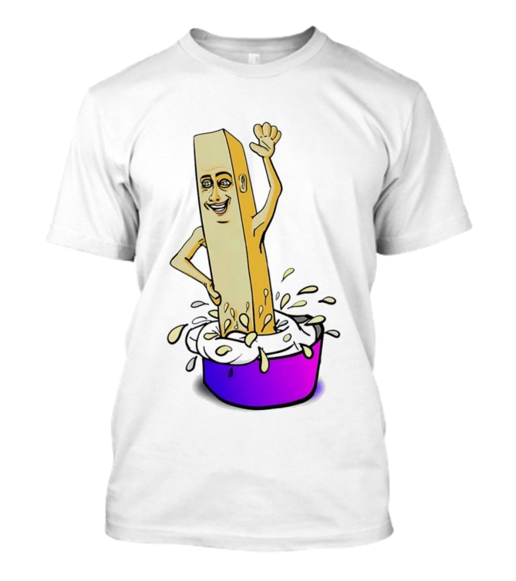 Belgian French Fry Cartoon Character Waving In Sauce Bowl T-Shirt