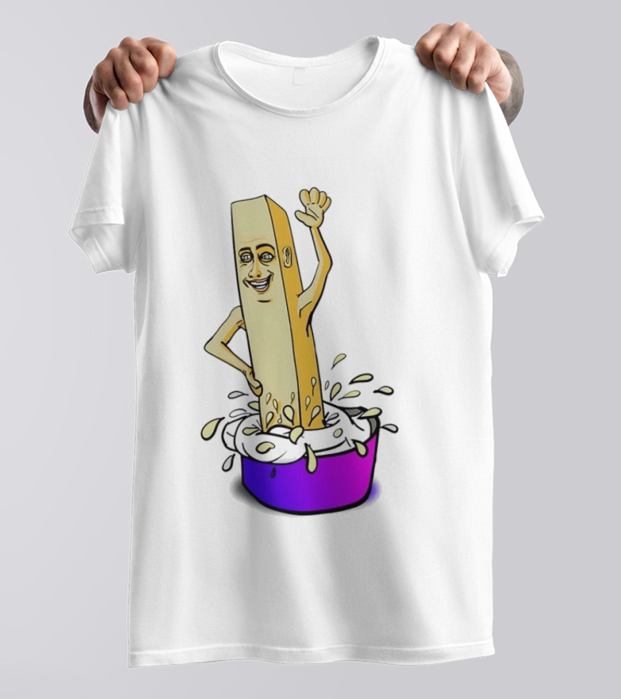 Belgian French Fry Cartoon Character Waving In Sauce Bowl T-Shirt
