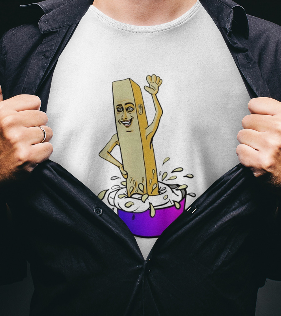 Belgian French Fry Cartoon Character Waving In Sauce Bowl T-Shirt