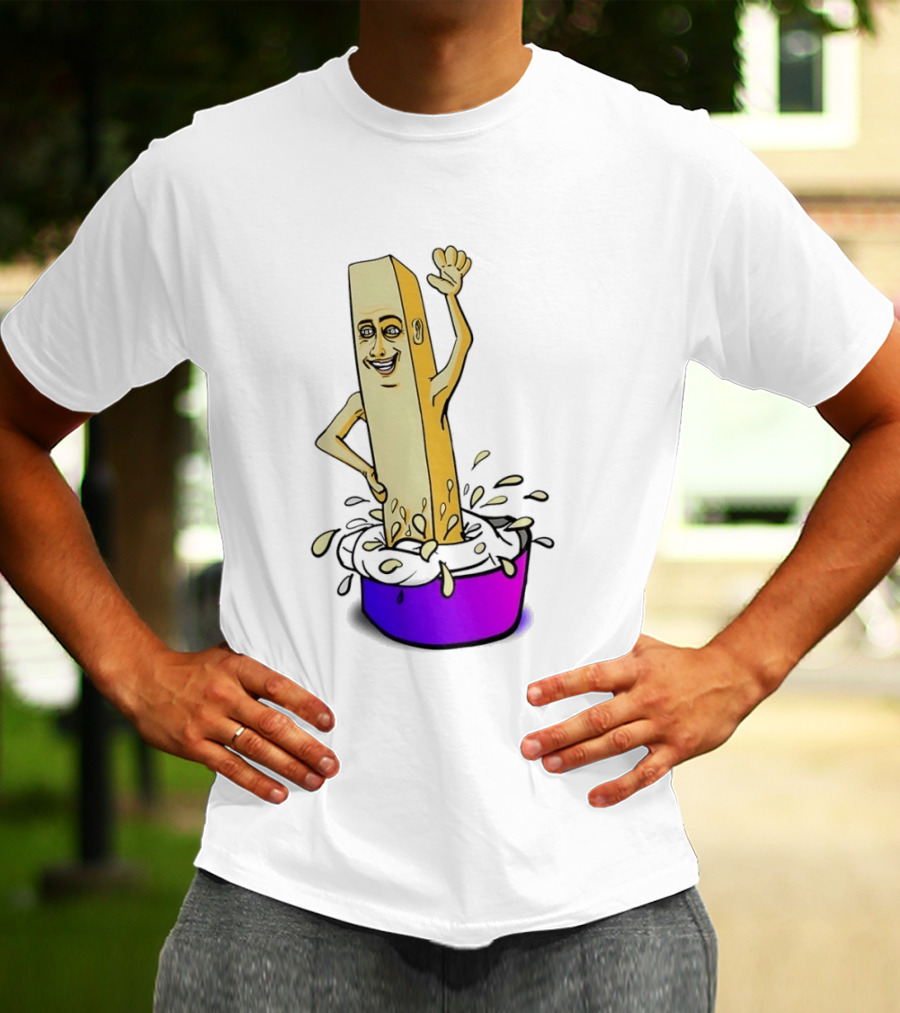 Belgian French Fry Cartoon Character Waving In Sauce Bowl T-Shirt