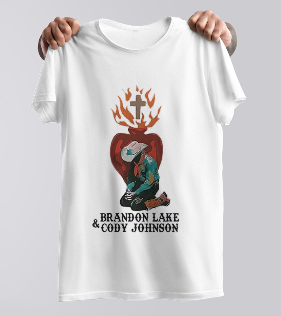 Brandon Lake Cody Johnson When A Cowboy Prays 2026 Cross Heart Flame T-Shirt