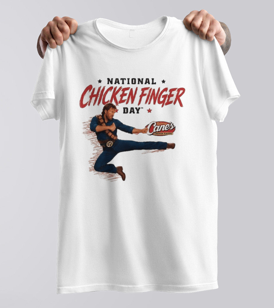 National Chicken Finger Day Chuck Norris Kicking Raising Cane's Promo T-Shirt