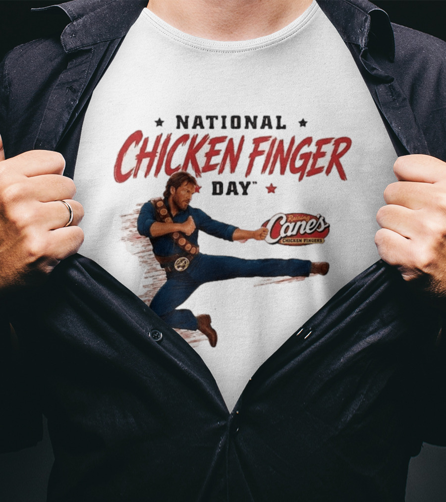 National Chicken Finger Day Chuck Norris Kicking Raising Cane's Promo T-Shirt