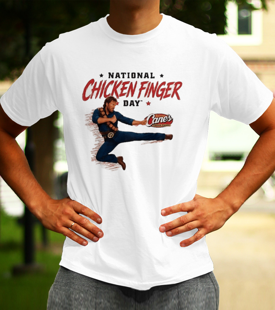 National Chicken Finger Day Chuck Norris Kicking Raising Cane's Promo T-Shirt
