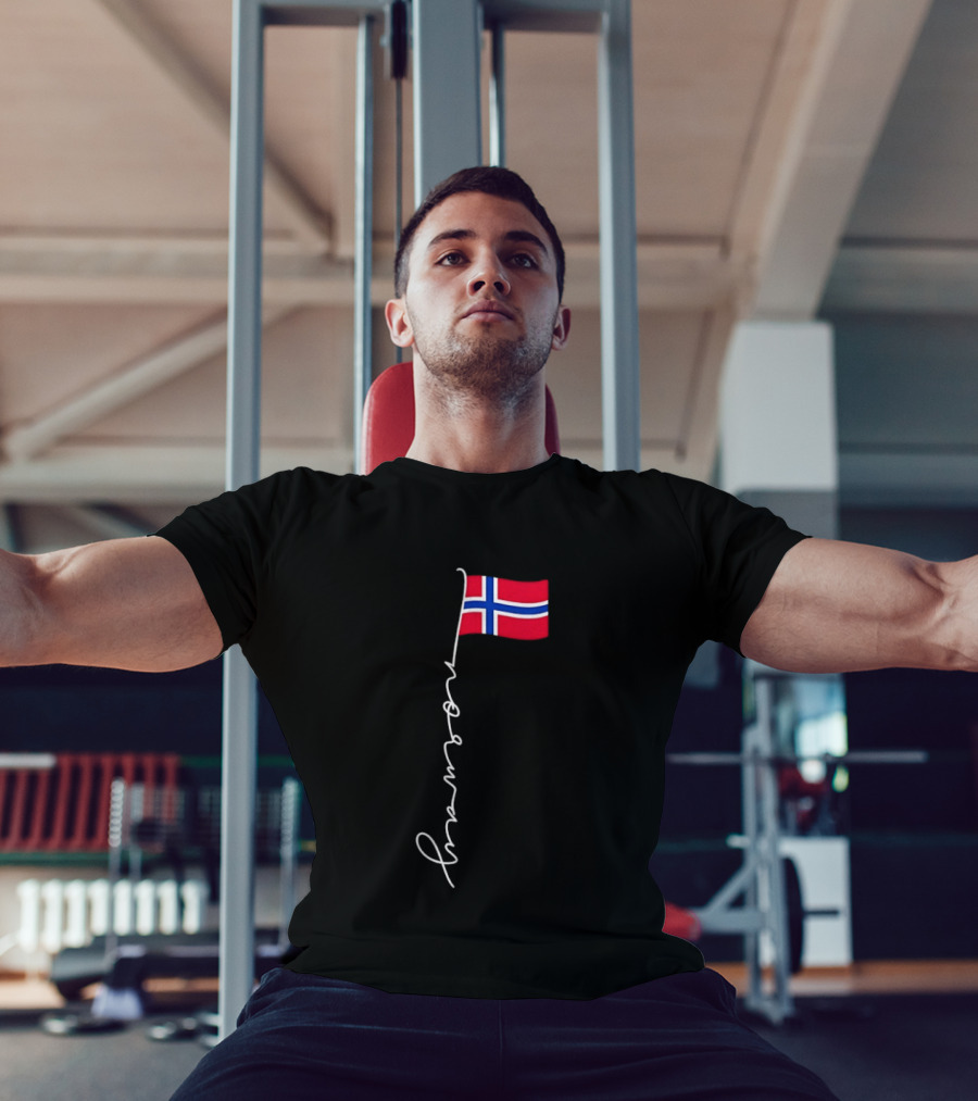 Norway Flag Cursive Text Norwegian Pride T-Shirt