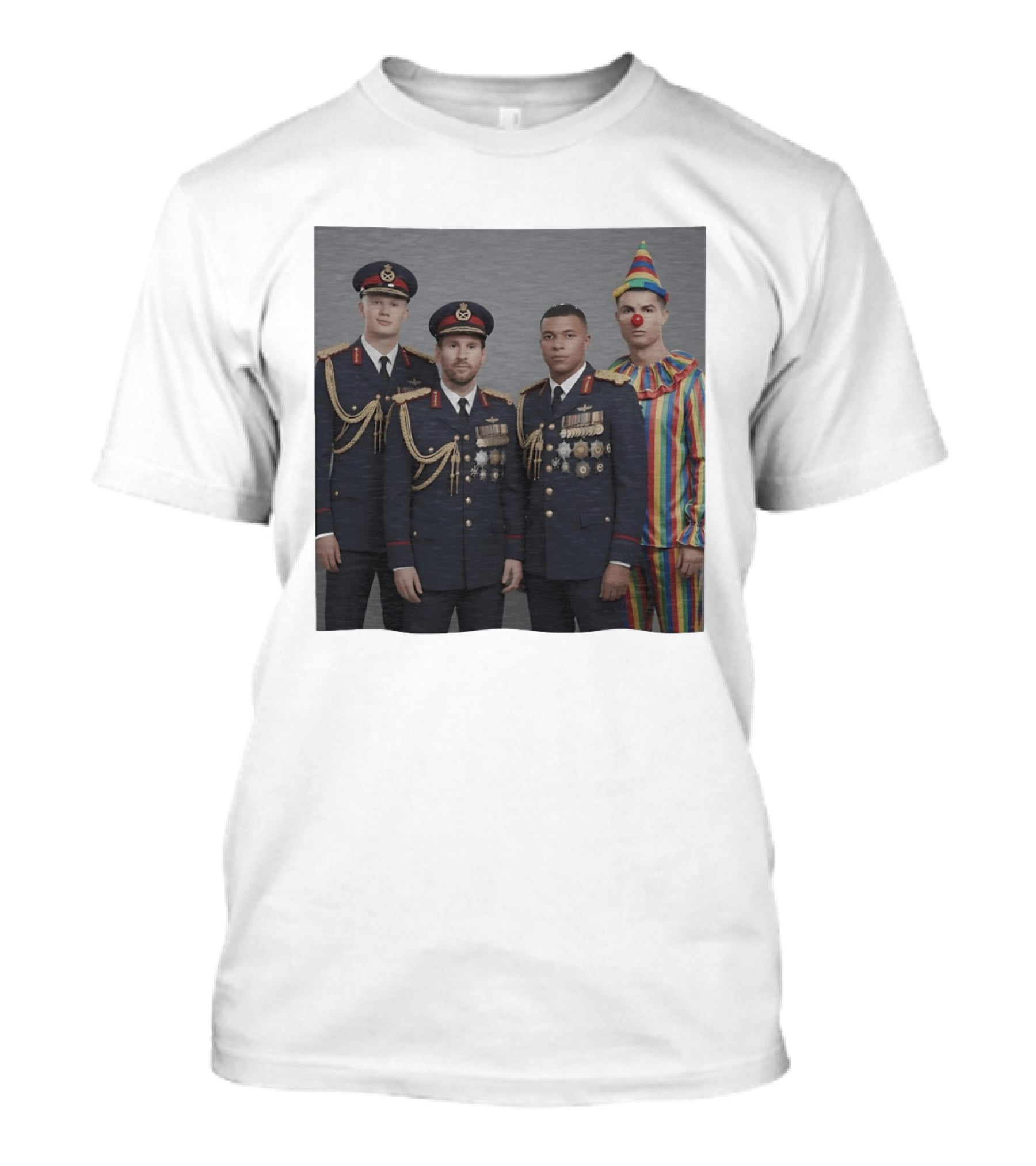 Erling Haaland Lionel Messi Kylian Mbappé Cristiano Ronaldo Military Clown Mashup T-Shirt