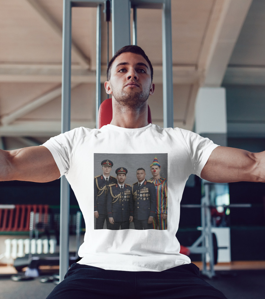 Erling Haaland Lionel Messi Kylian Mbappé Cristiano Ronaldo Military Clown Mashup T-Shirt