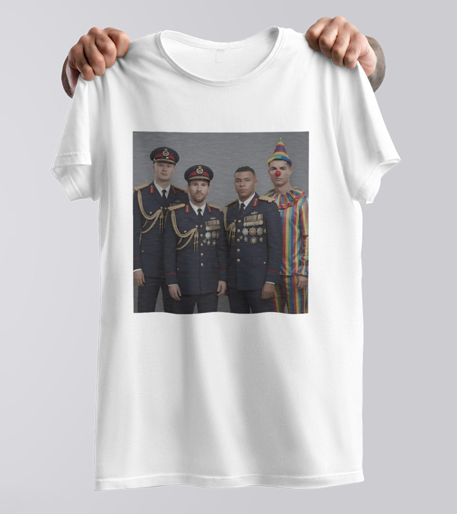 Erling Haaland Lionel Messi Kylian Mbappé Cristiano Ronaldo Military Clown Mashup T-Shirt