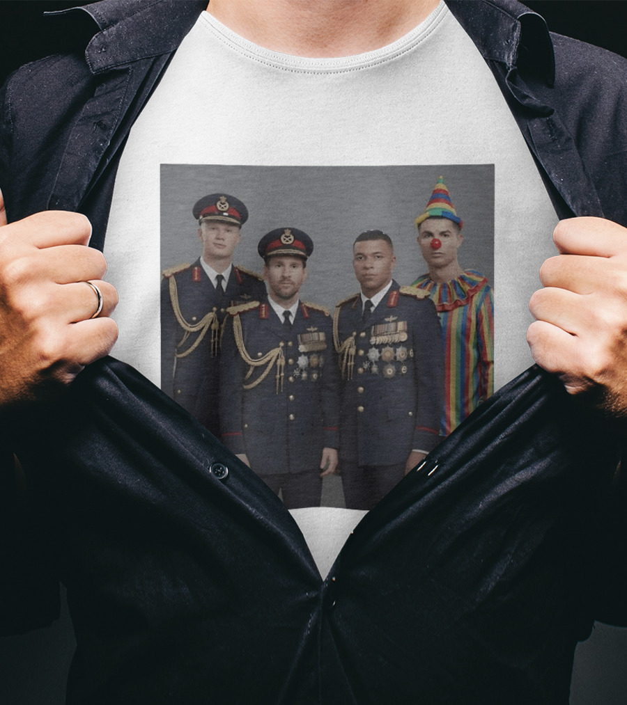 Erling Haaland Lionel Messi Kylian Mbappé Cristiano Ronaldo Military Clown Mashup T-Shirt