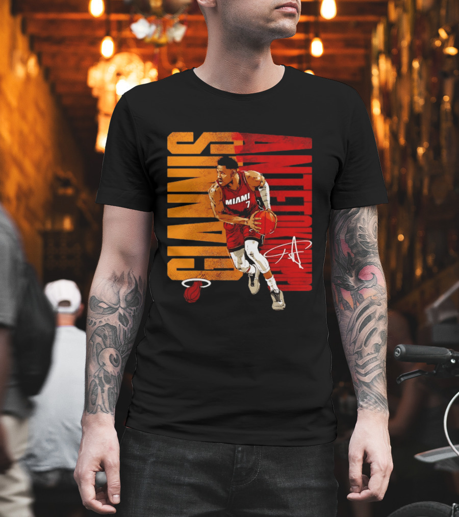 Giannis Antetokounmpo Miami 7 Basketball Running Miami Heat T-Shirt
