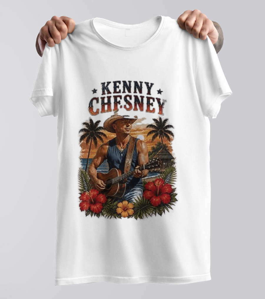 Kenny Chesney Tropical Paradise Vibes With Guitar And Palm Trees T-Shirt