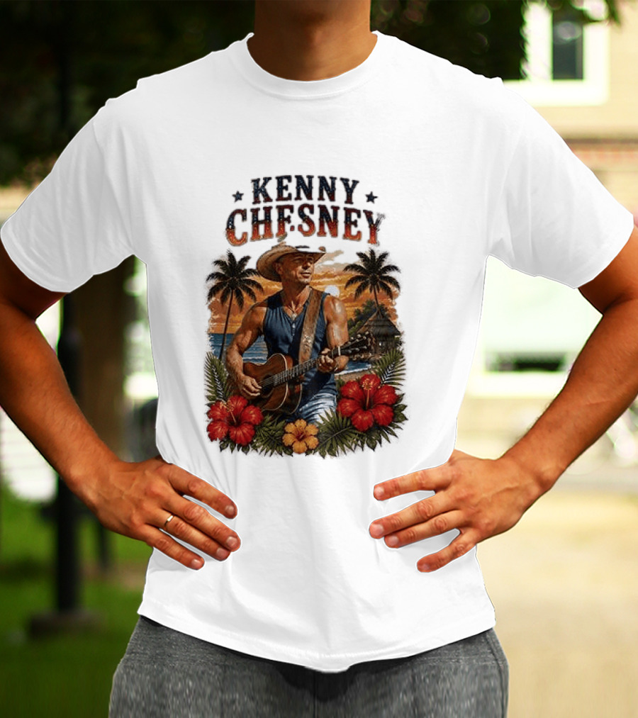 Kenny Chesney Tropical Paradise Vibes With Guitar And Palm Trees T-Shirt