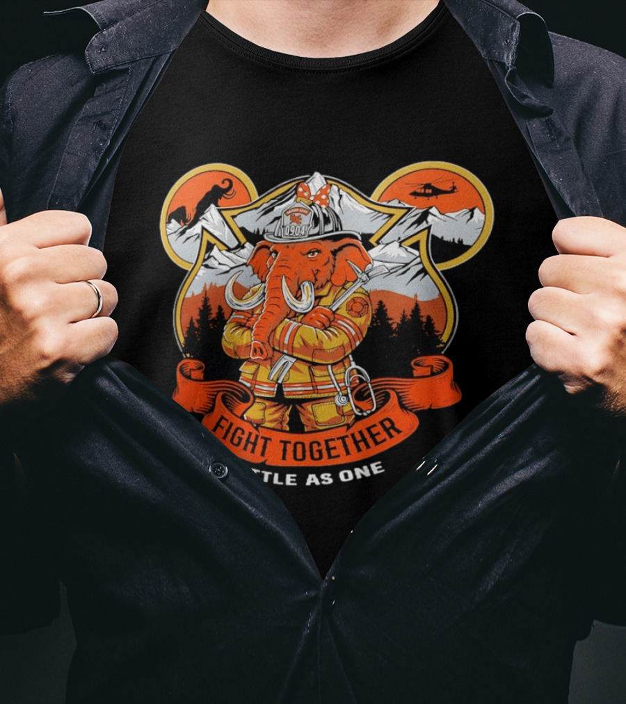 Sandy City FDC 0904 Elephant Firefighter Fight Together Battle As One Mountains Helicopter Wolf T-Shirt