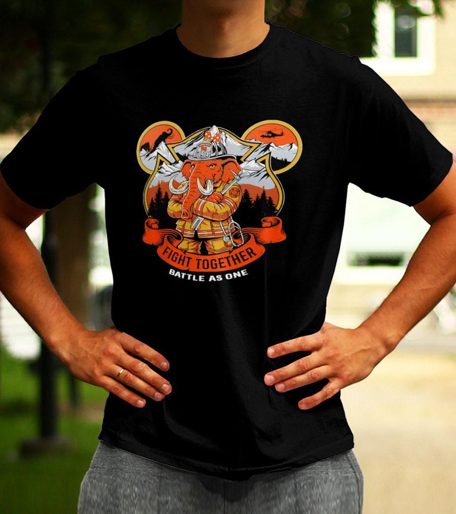 Sandy City FDC 0904 Elephant Firefighter Fight Together Battle As One Mountains Helicopter Wolf T-Shirt