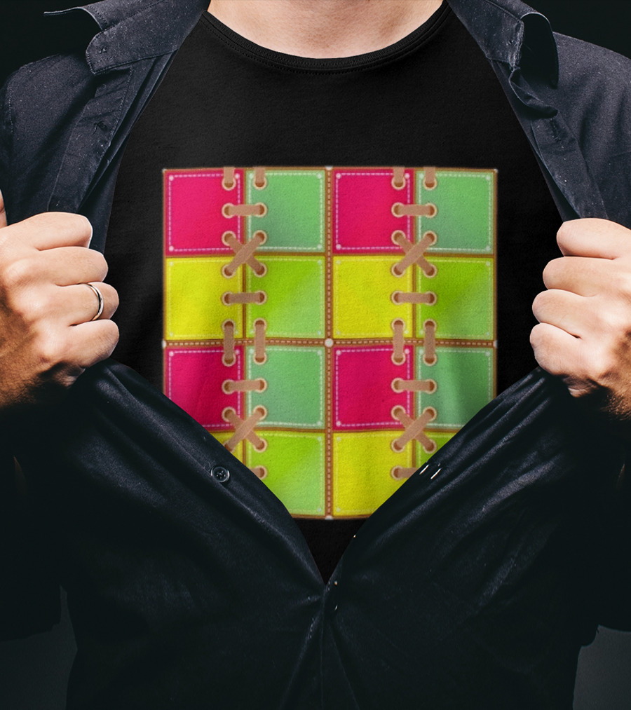 Seamless Laces Cut Vibrant Quadrant Squares T-Shirt