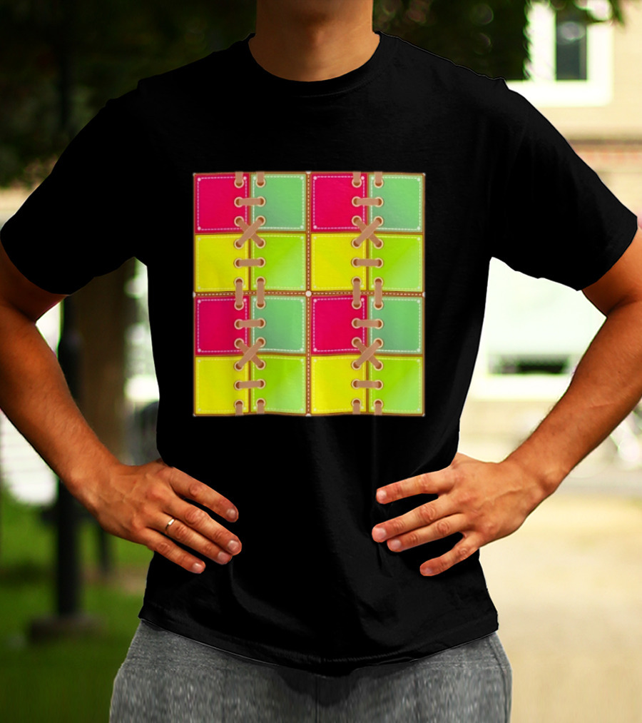 Seamless Laces Cut Vibrant Quadrant Squares T-Shirt