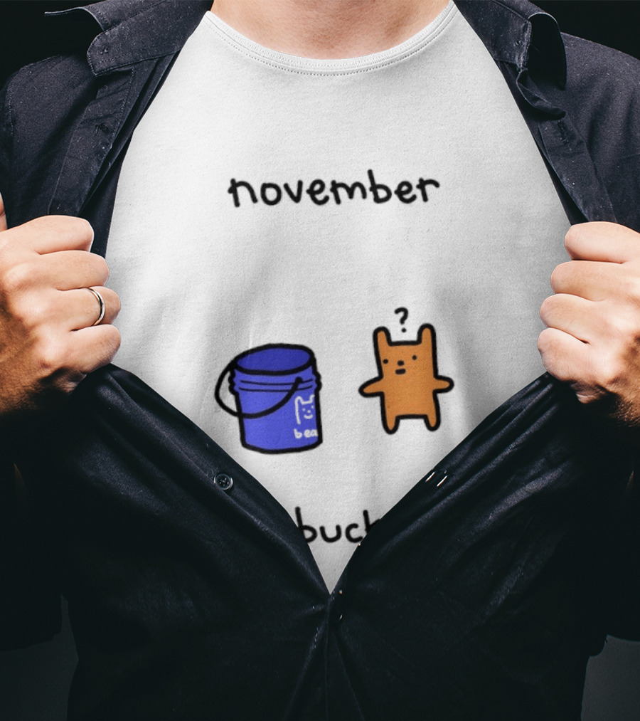 November A Bucket Doodle Minimalist Orange Character Blue Bucket T-Shirt