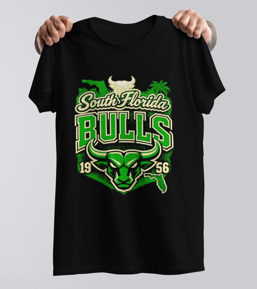 South Florida Bulls 1956 NCAA College Football Palm Tree Map Green Bull T-Shirt