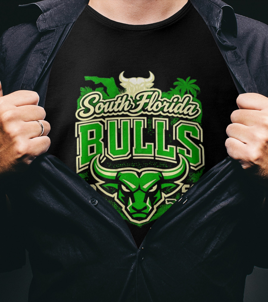 South Florida Bulls 1956 NCAA College Football Palm Tree Map Green Bull T-Shirt