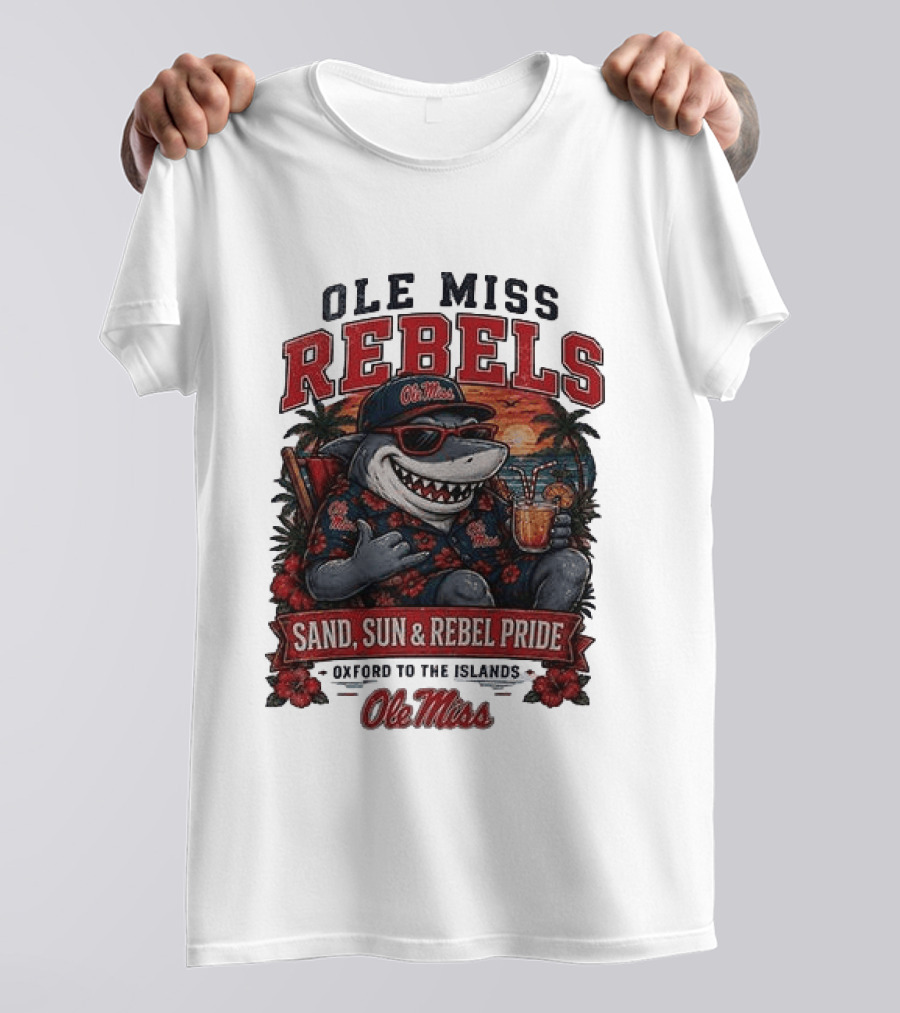 Ole Miss Rebels Shark Sand Sun Rebel Pride Oxford To The Islands T-Shirt