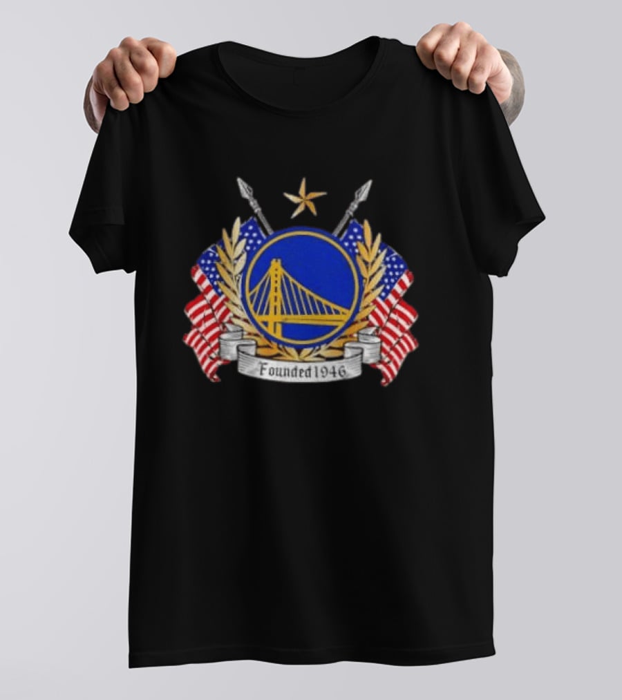 Golden State Warriors 1946 Emblem American Flags Distressed T-Shirt