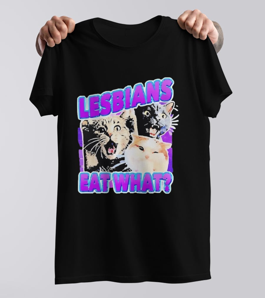 Lesbians Eat What Cat Meme Lesbian Pride Retro Cats T-Shirt