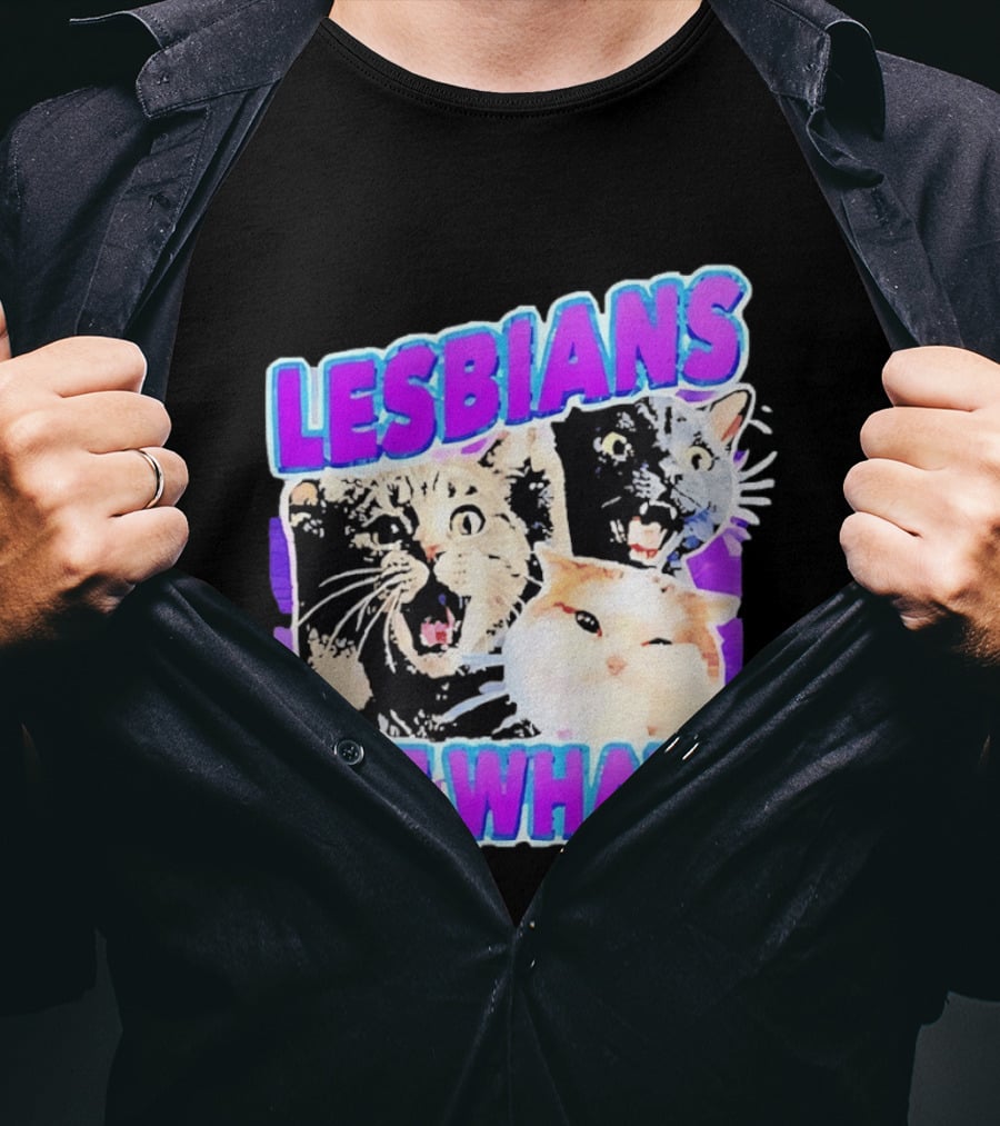 Lesbians Eat What Cat Meme Lesbian Pride Retro Cats T-Shirt