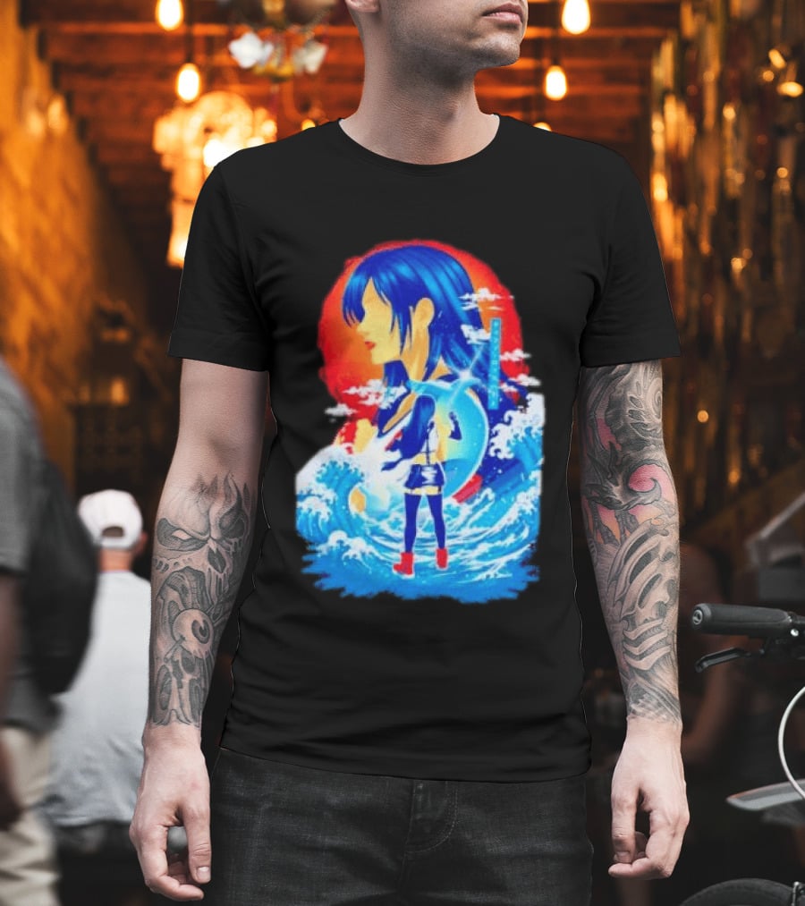 Tifa Lockhart Final Fantasy Japanese Wave Anime Art Ocean Scene T-Shirt