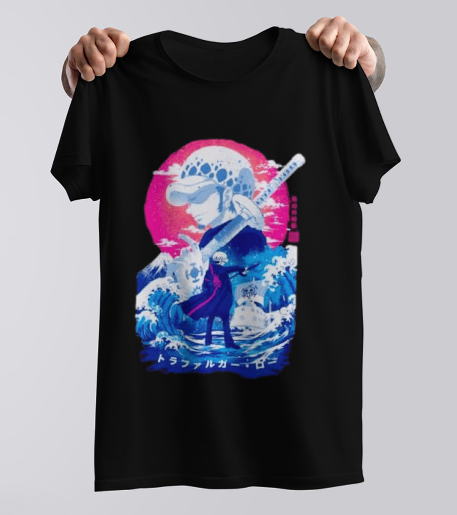 Trafalgar Law One Piece Surgeon Of Death Anime Japanese Text Scenic Waves T-Shirt