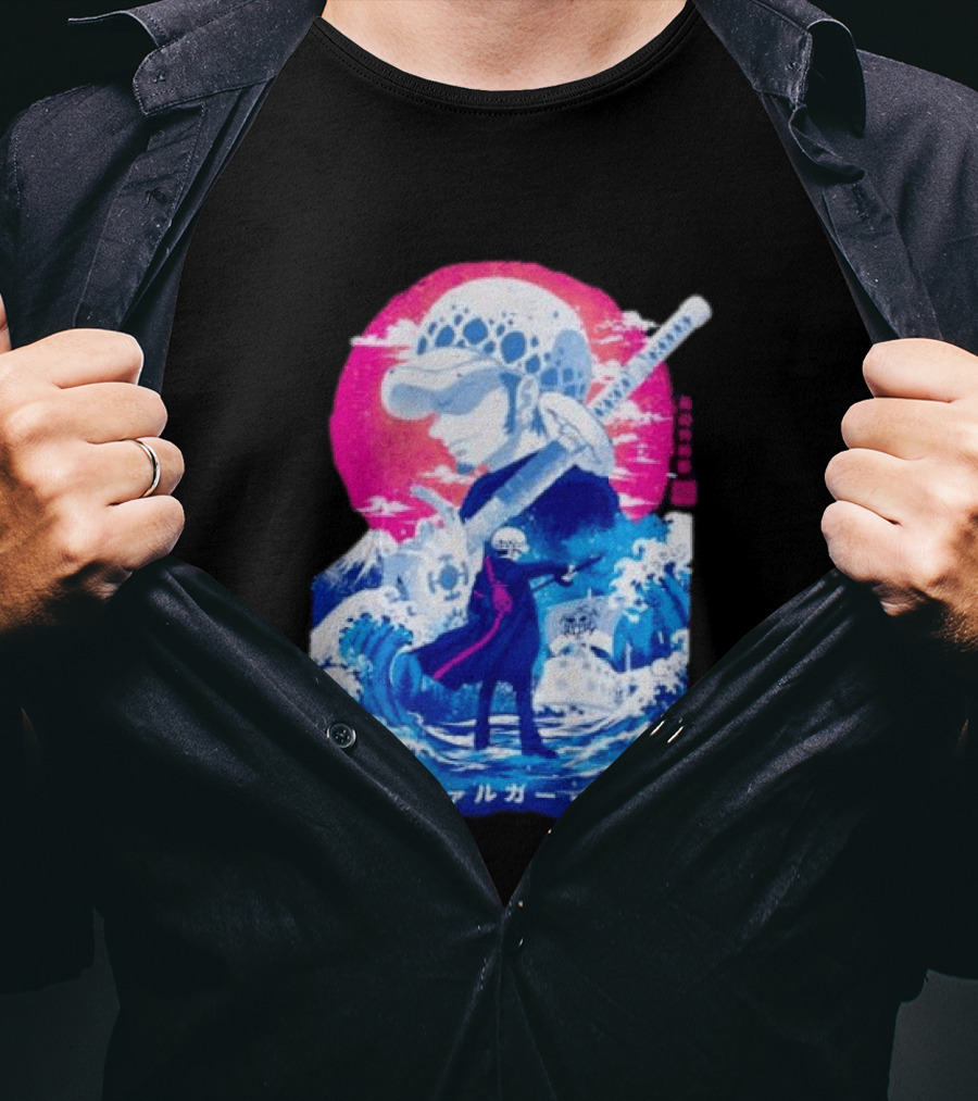 Trafalgar Law One Piece Surgeon Of Death Anime Japanese Text Scenic Waves T-Shirt