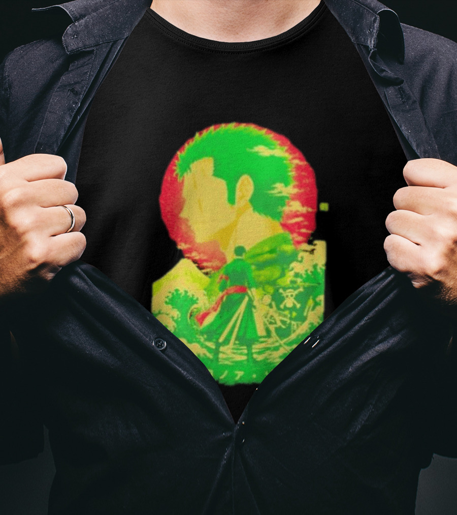 Roronoa Zoro One Piece Ukiyo E Kanji Waves Anime Series T-Shirt