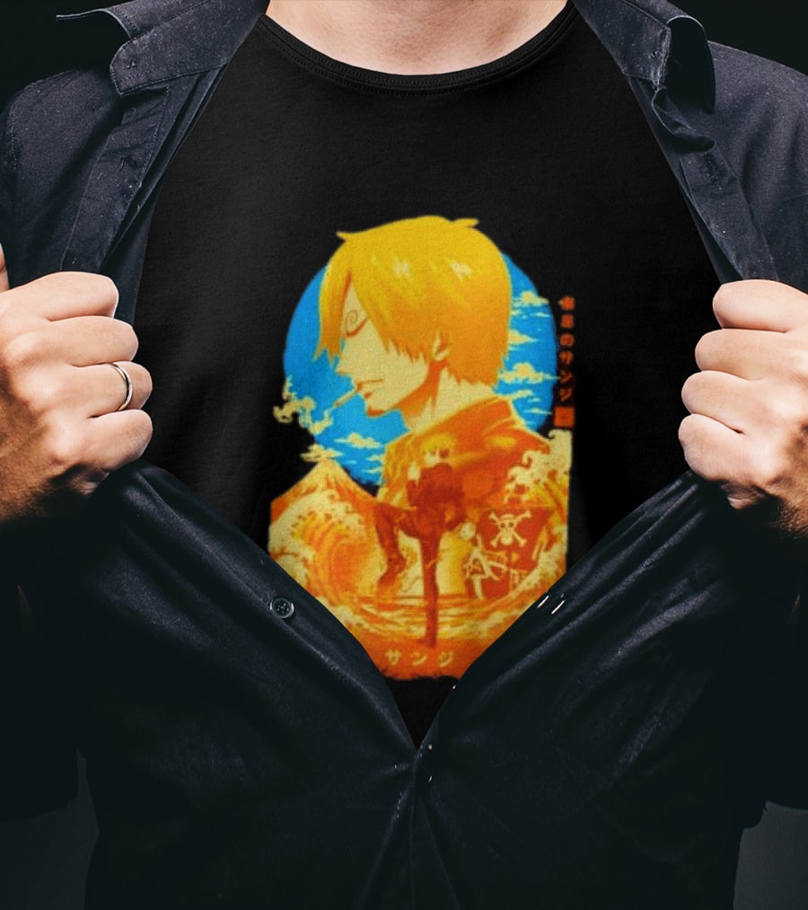 Sanji Black Leg One Piece Anime Manga Ocean Scene Luffy Jolly Roger T-Shirt