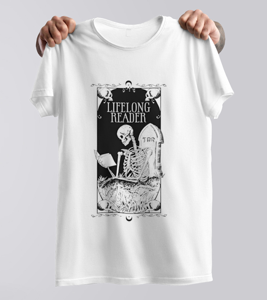 Lifelong Reader Skeleton With Book And Tombstone Retro Gothic T-Shirt