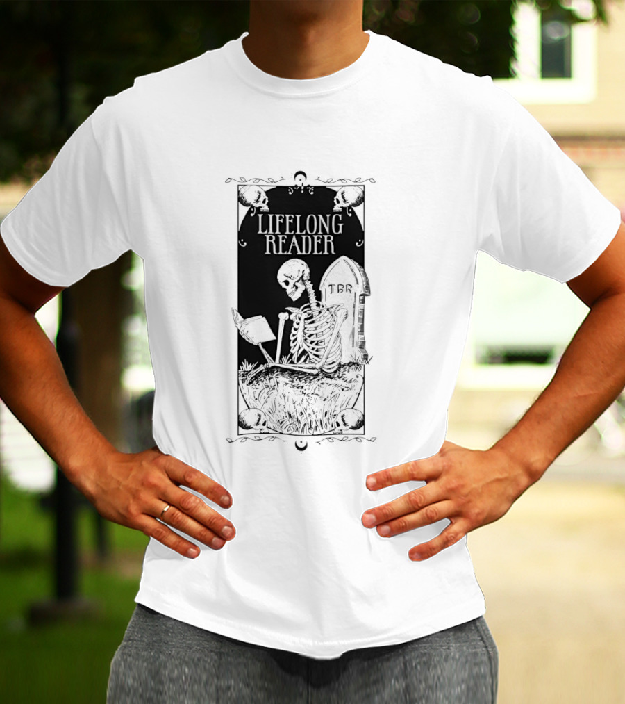 Lifelong Reader Skeleton With Book And Tombstone Retro Gothic T-Shirt