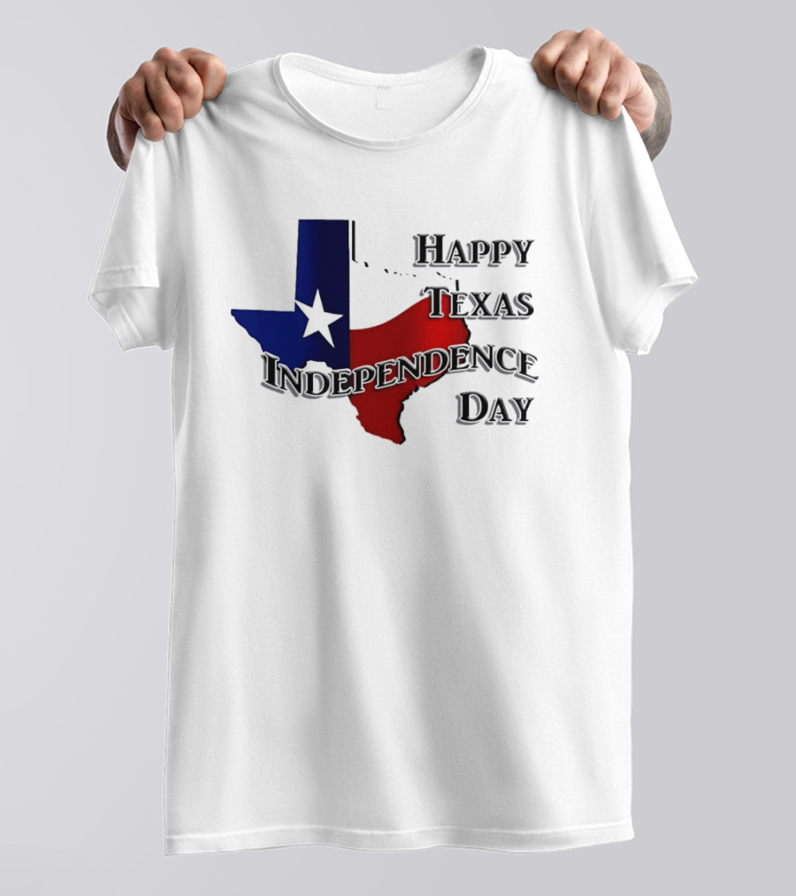 Happy Texas Independence Day Map Red And Blue Star T-Shirt